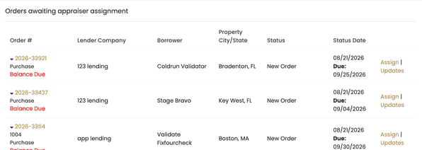 Appraisal Host appraiser assignment screen